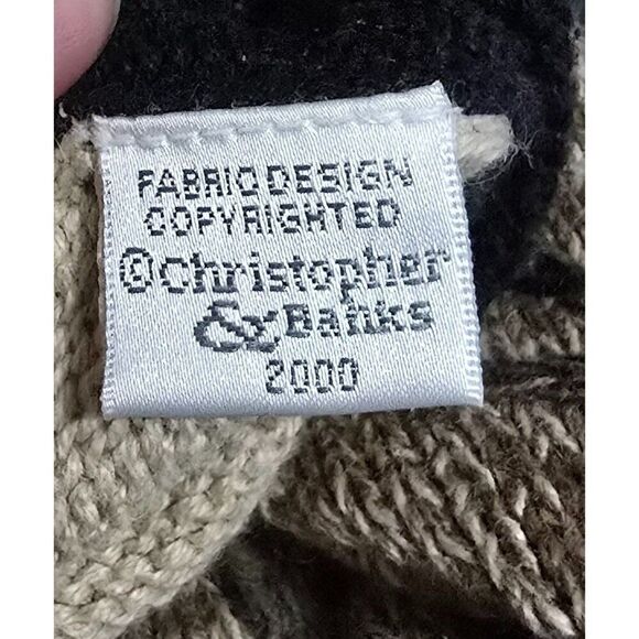 Vintage Christopher & Banks Leaf Pattern Cardigan Sweater Black & Tan Hand Embro - Picture 9 of 9